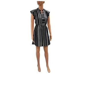 Navy and White Striped Dress with Tie Waist